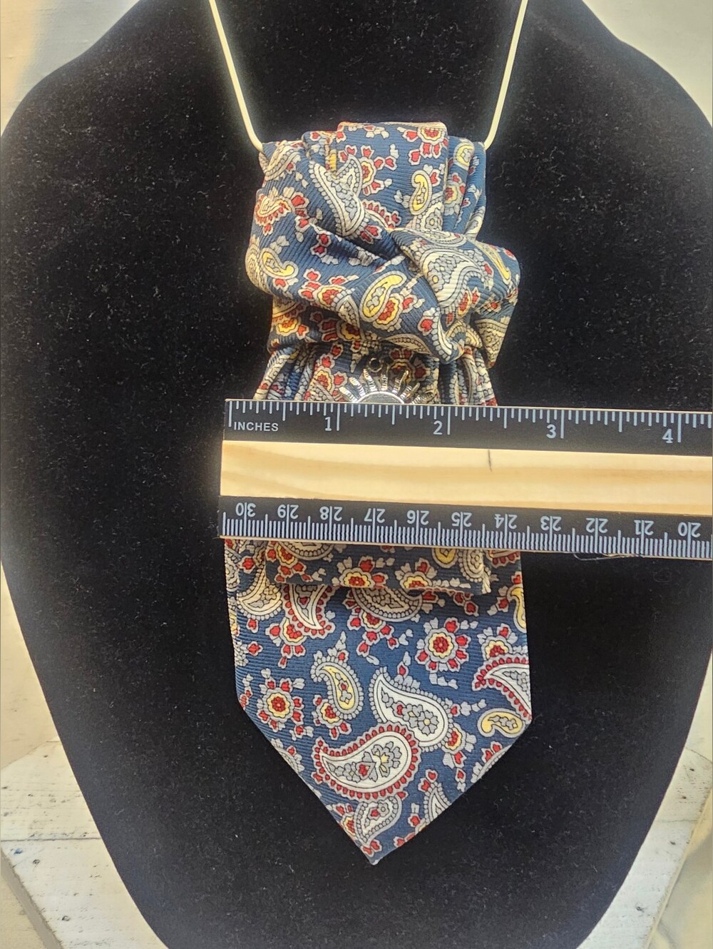Women's Paisley Blue Silk Necktie With Sun Charm Necklace - Picture 3 of 6